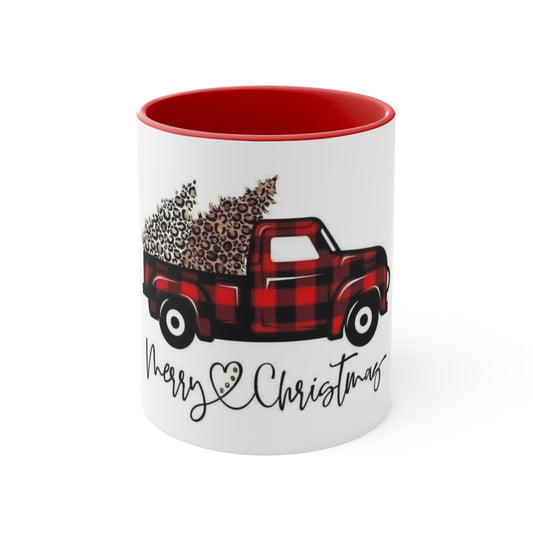 Merry Christmas  Truck with Trees Accent Coffee Mug, 11oz