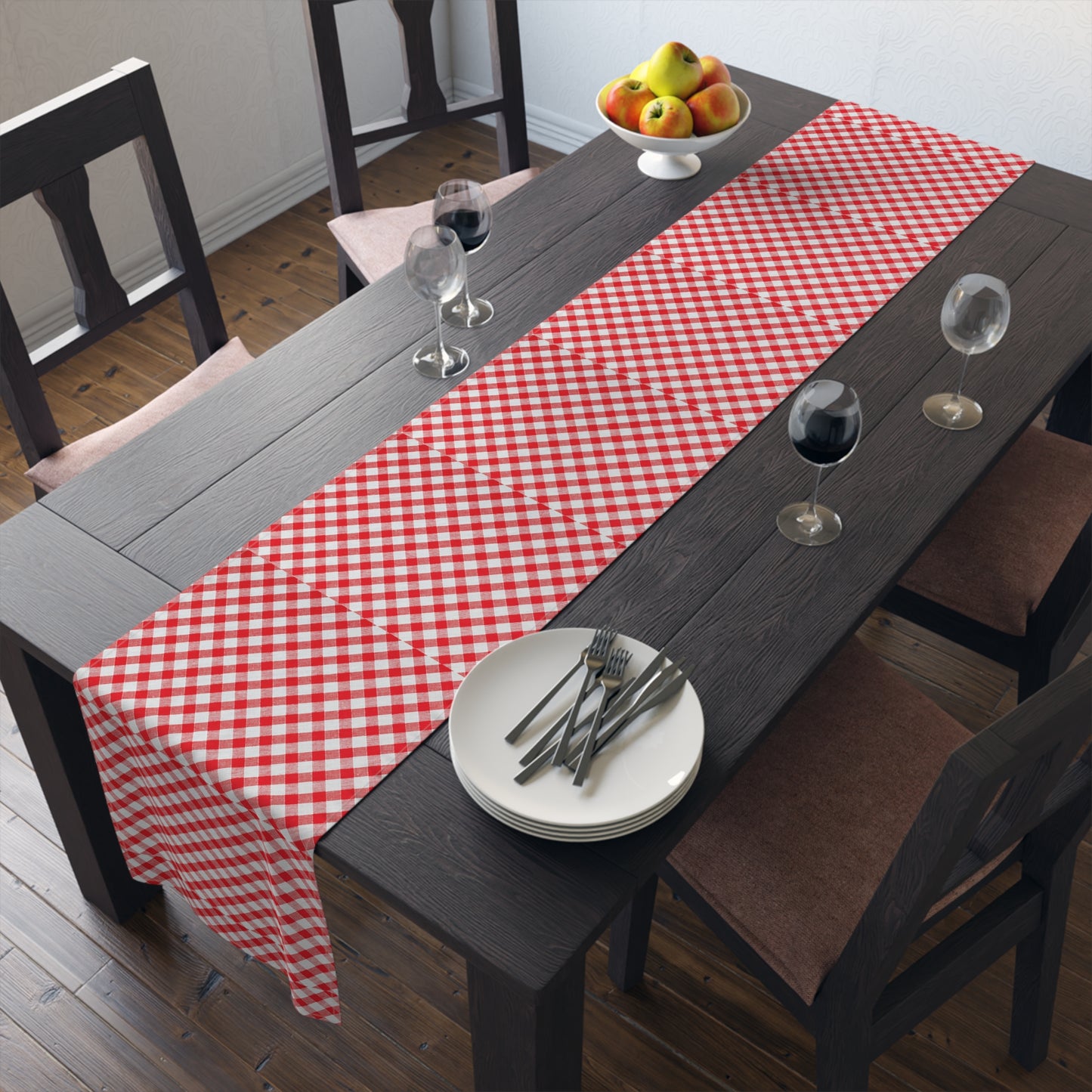 Red Check Table Runner (Cotton, Poly)