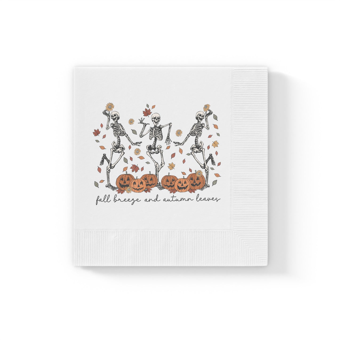 Autumn Leaves Fall Breeze White Coined Napkins