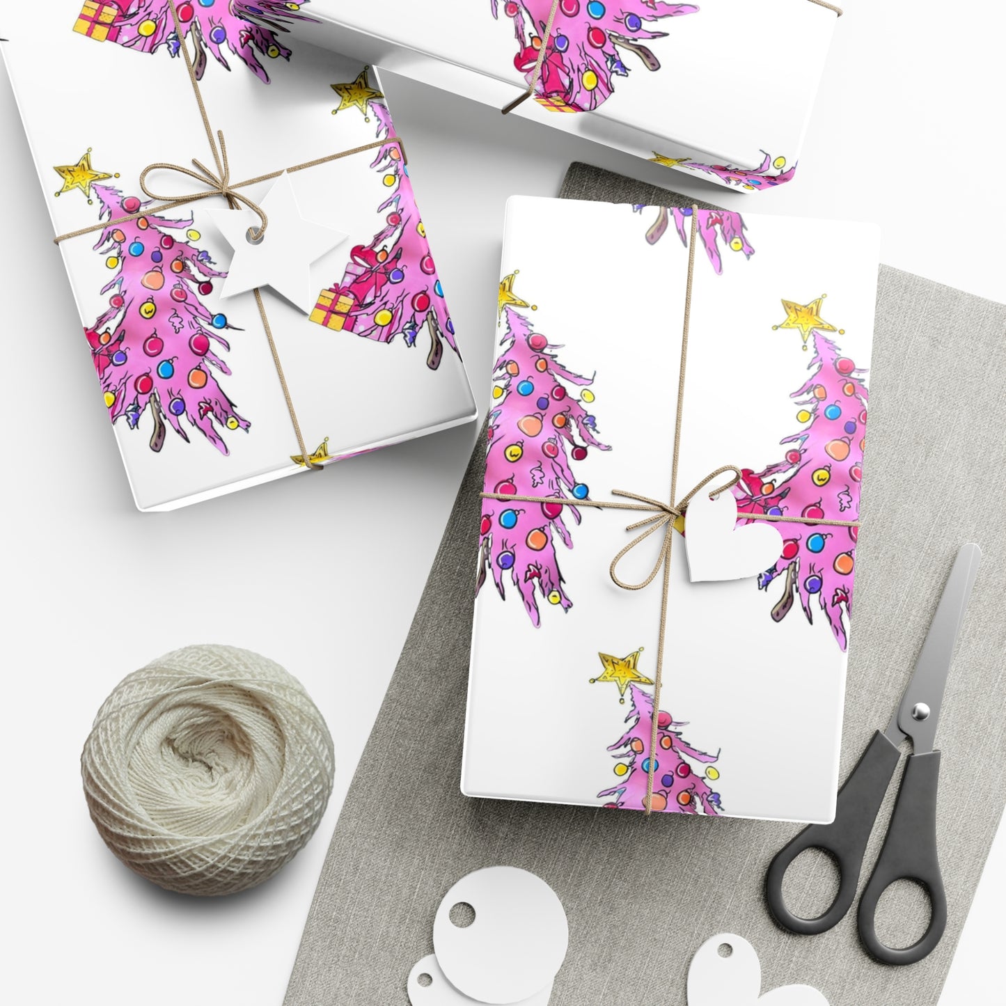 Pink Christmas Tree Gift Wrap Papers