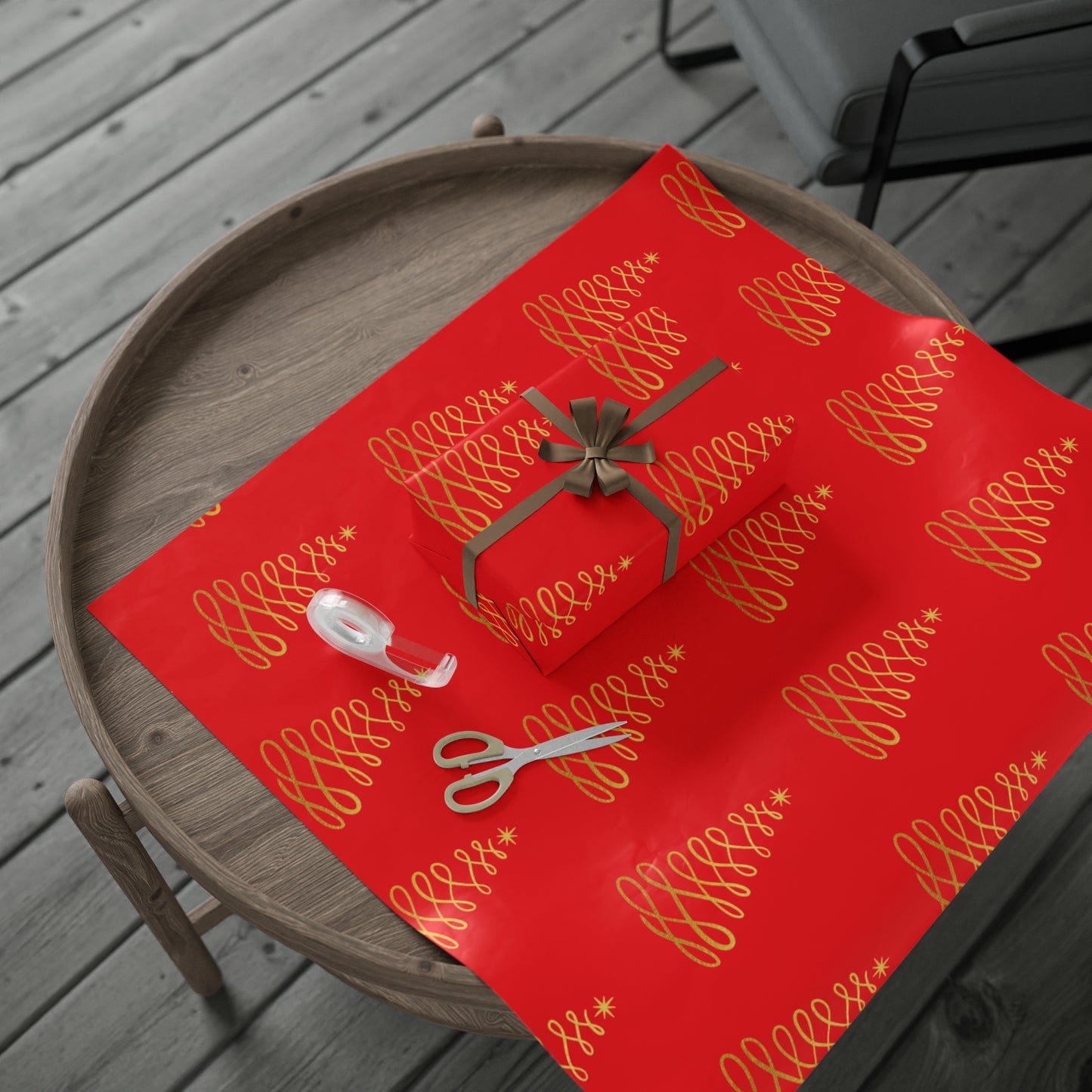 Gold Christmas Swirl Tree Wrapping Paper