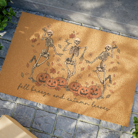 Skeletons Fall Breeze and Autumn Leaves Doormat