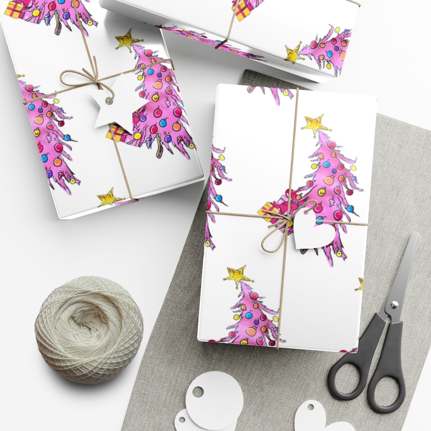 Pink Christmas Tree Gift Wrap Papers