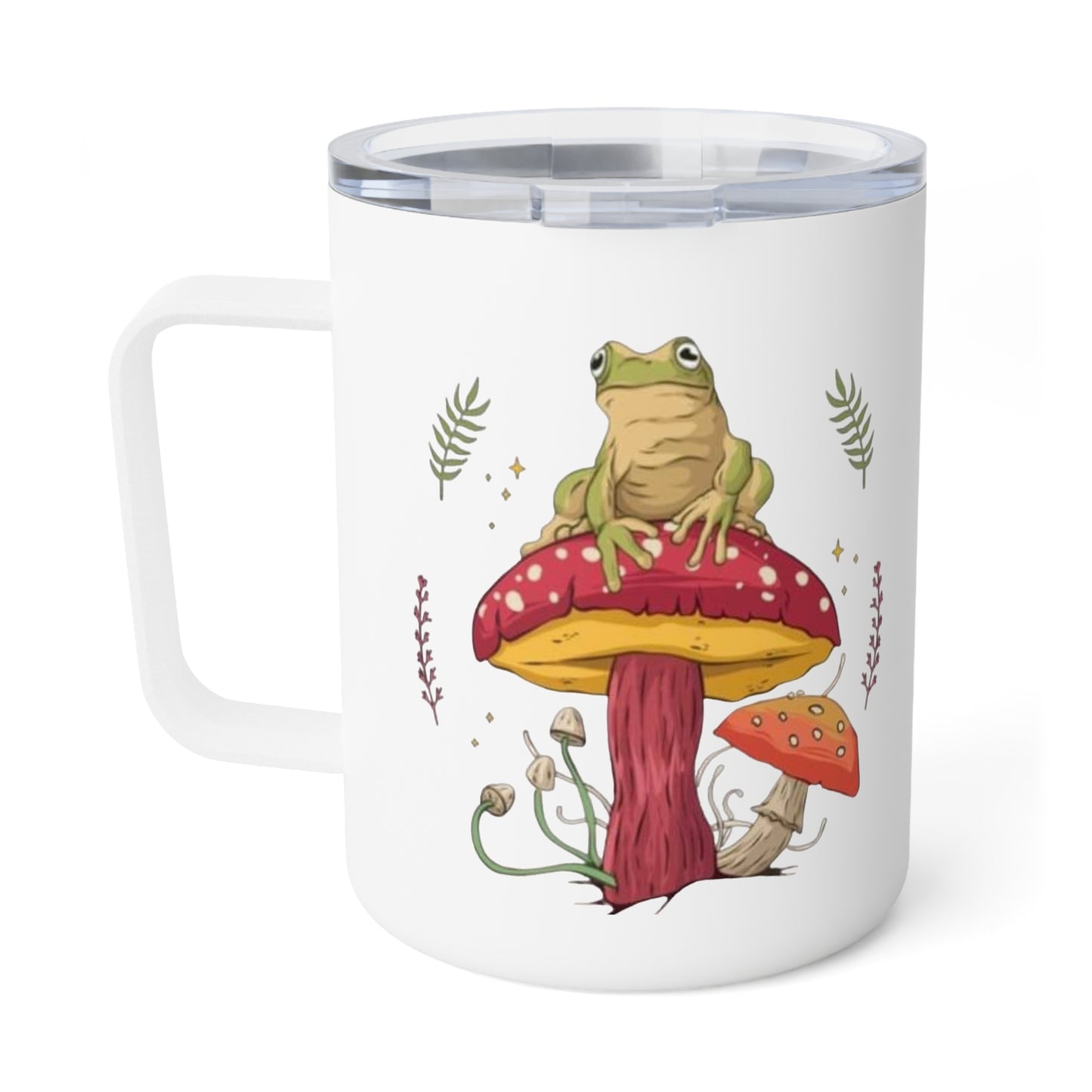 Frog Sitting On Mushroom Insulated Coffee Mug, 10oz