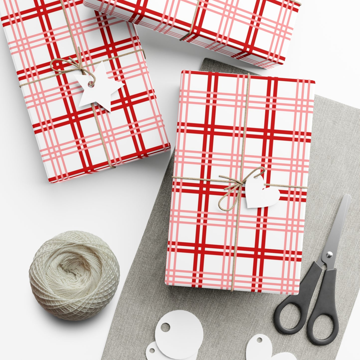 Red Pink Plaid Gift Wrap Papers