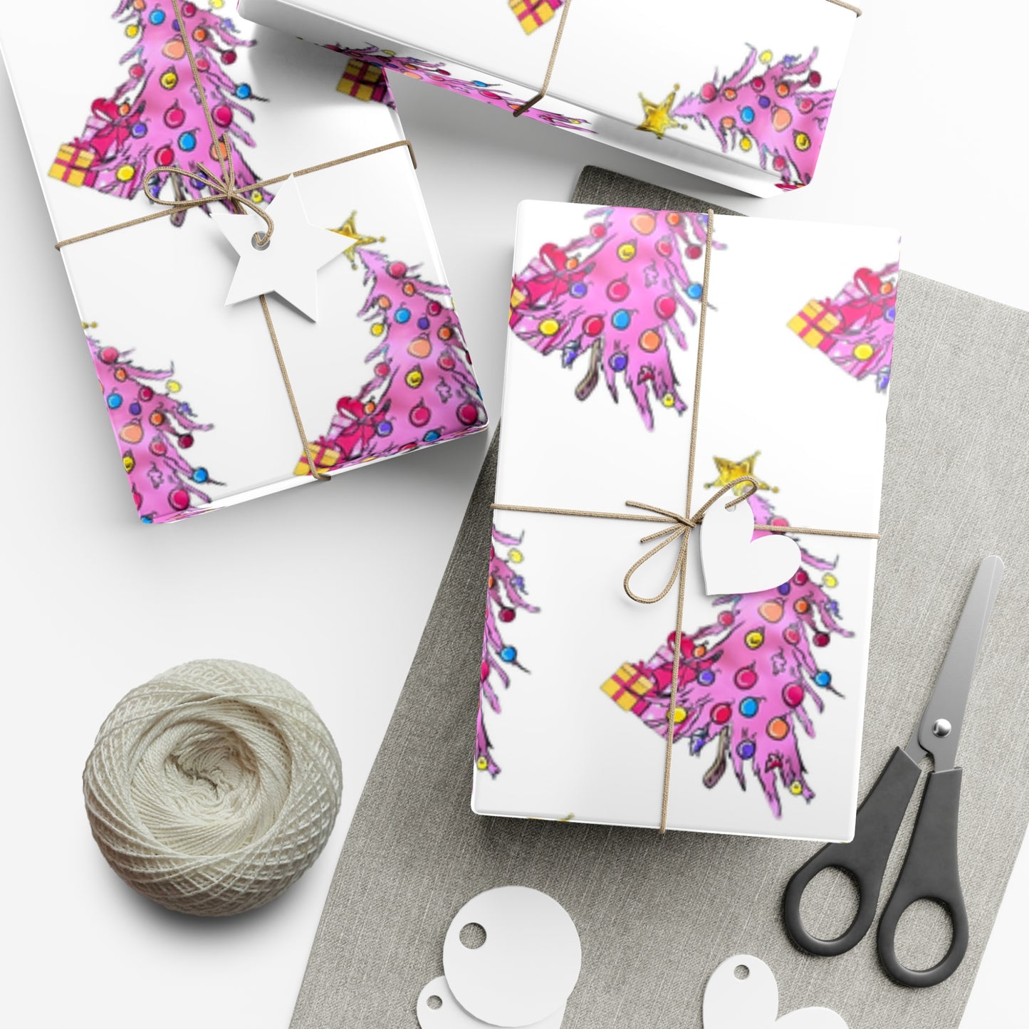 Pink Christmas Tree Gift Wrap Papers