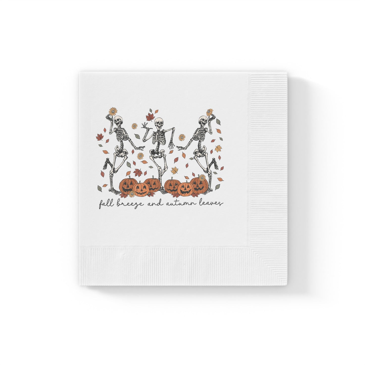 Autumn Leaves Fall Breeze White Coined Napkins