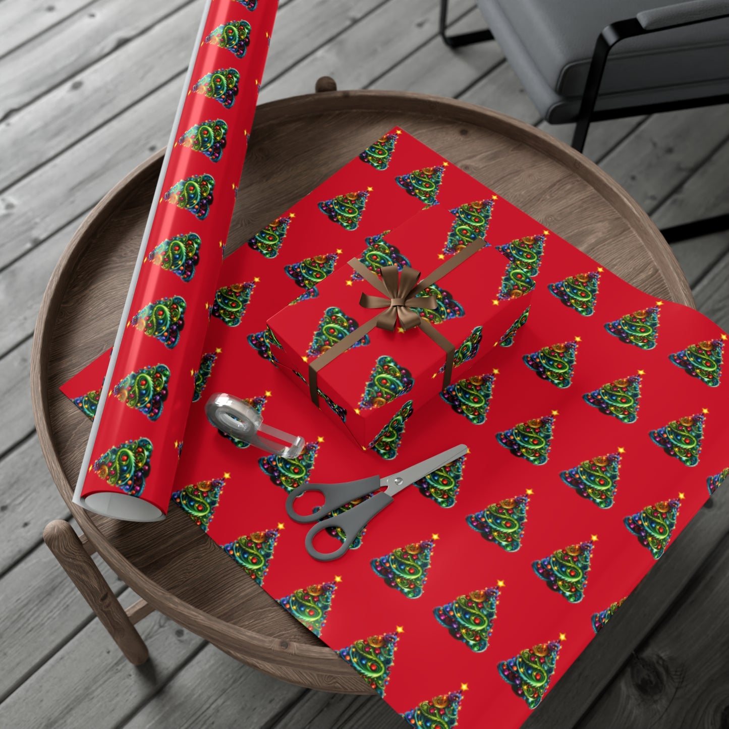 Swirly Christmas Tree Gift Wrap Papers