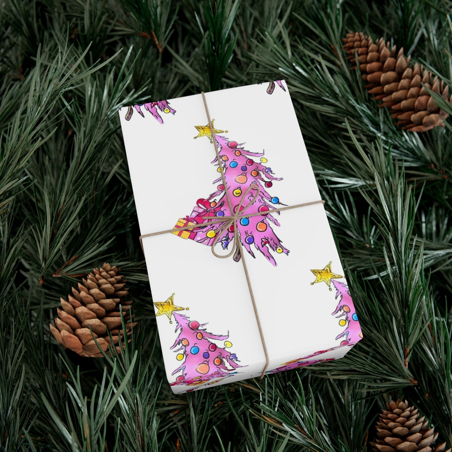 Pink Christmas Tree Gift Wrap Papers