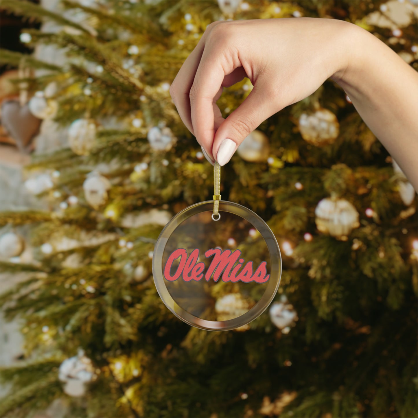 Ole Miss Glass Ornament (RED)