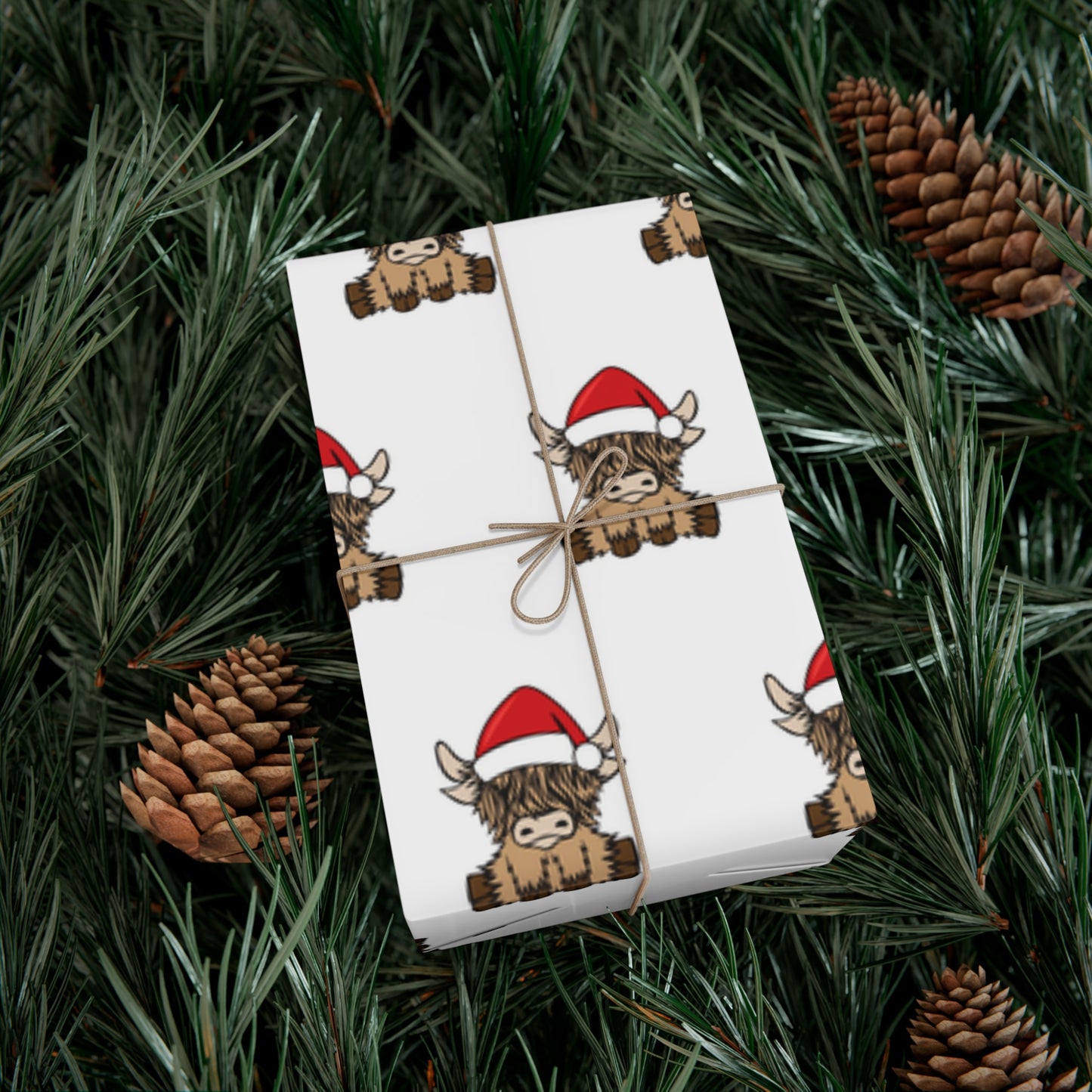 Highland Cow Santa Hat Gift Wrap Papers
